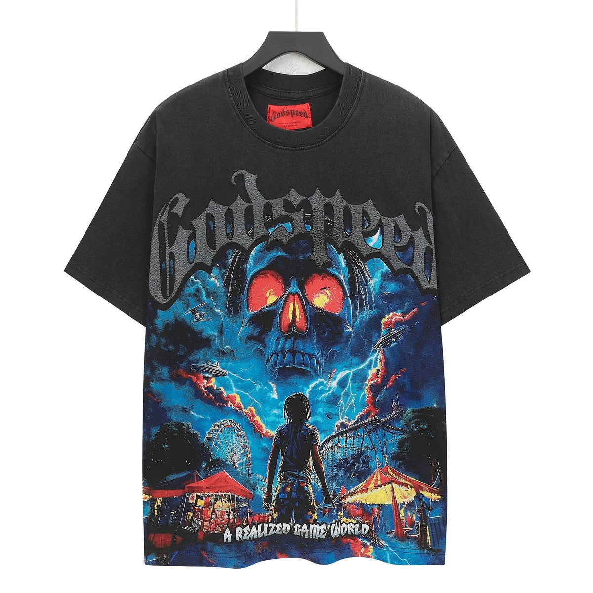 Godspeed Skull Graphic Washed Black T-Shirt