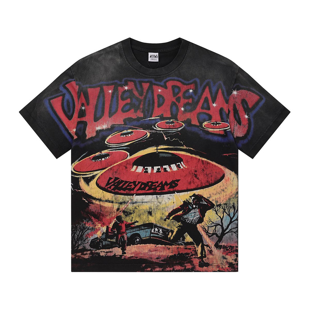 VALLEY UFO Graphic Washed Black T-Shirt