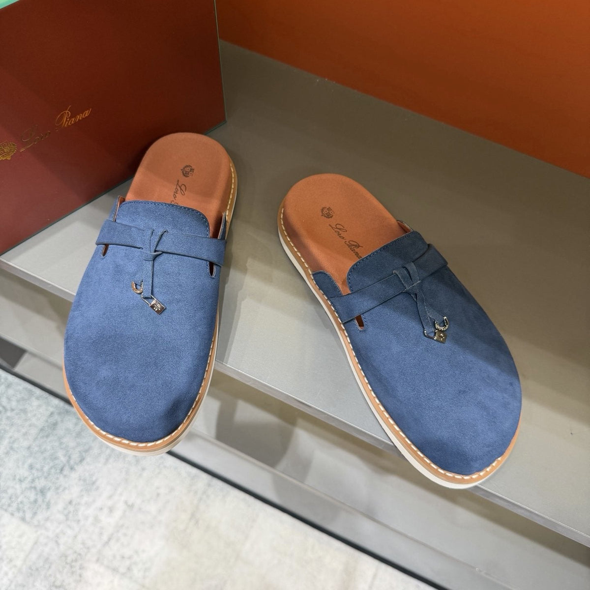 Loro Piana Navy Blue Slip-On Mule Loafers